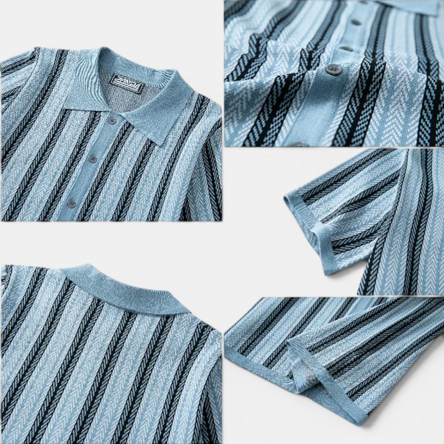 Monvaline | Men's Striped Knit Polo Shirt Smart Casual Summer Wear