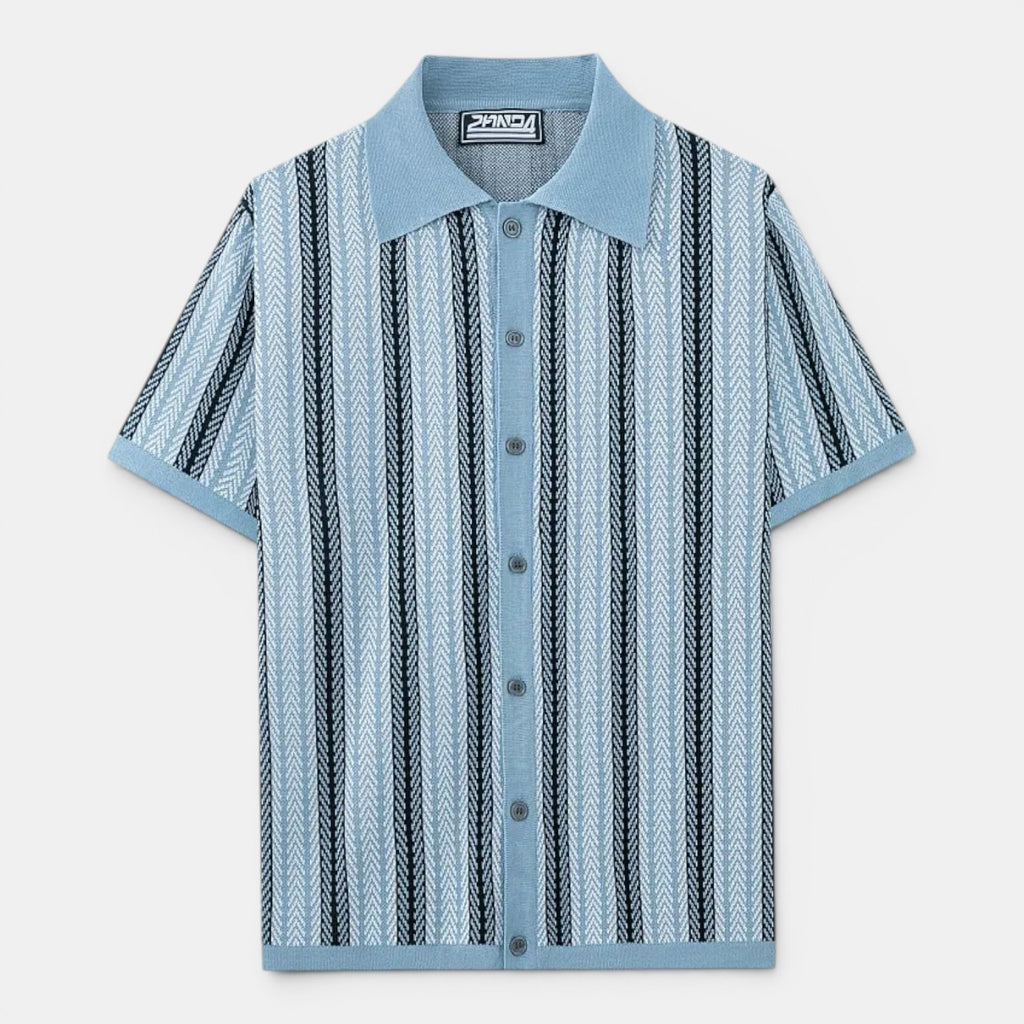 Monvaline | Men's Striped Knit Polo Shirt Smart Casual Summer Wear