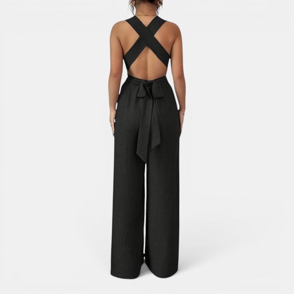 Monvaline | Women’s V-Neck Crisscross Tie Jumpsuit