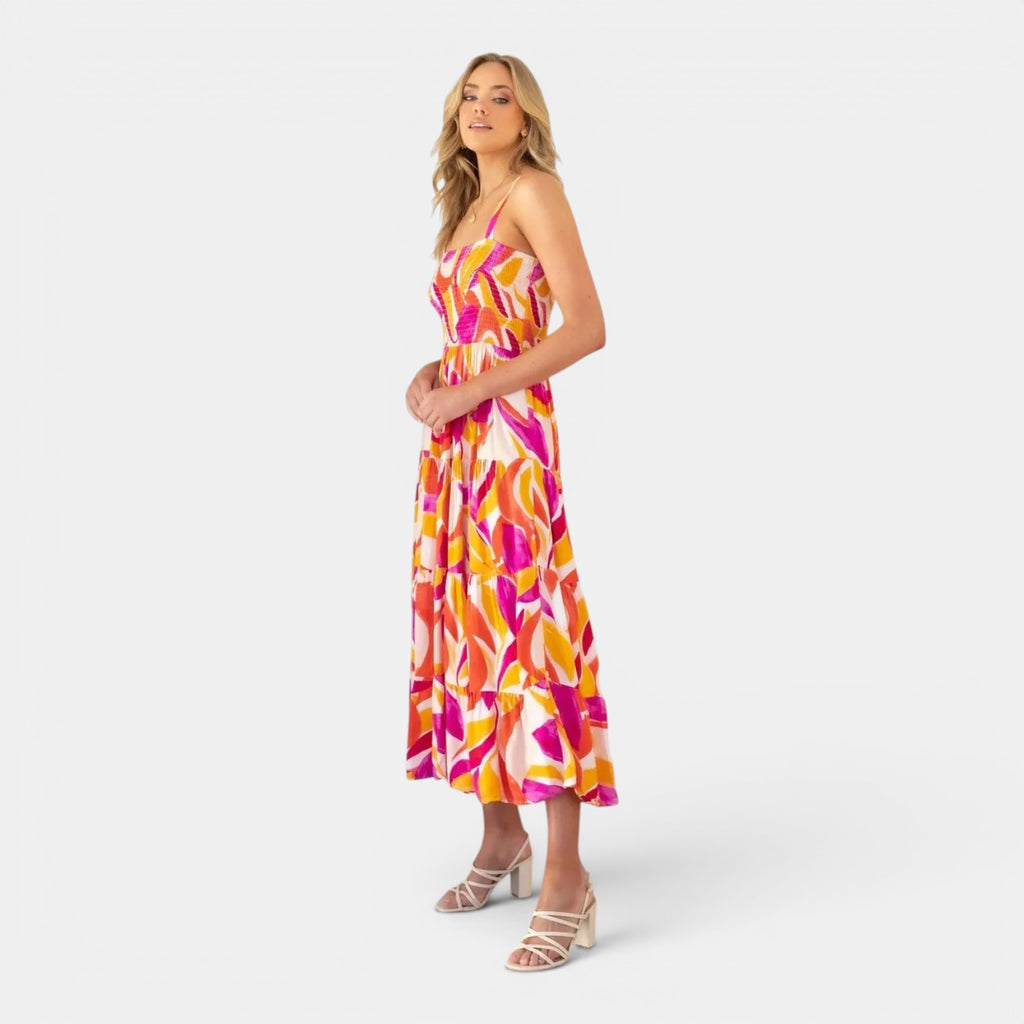 Monvaline | Women's Floral Midi Dress for Holidays & Summer Occasions
