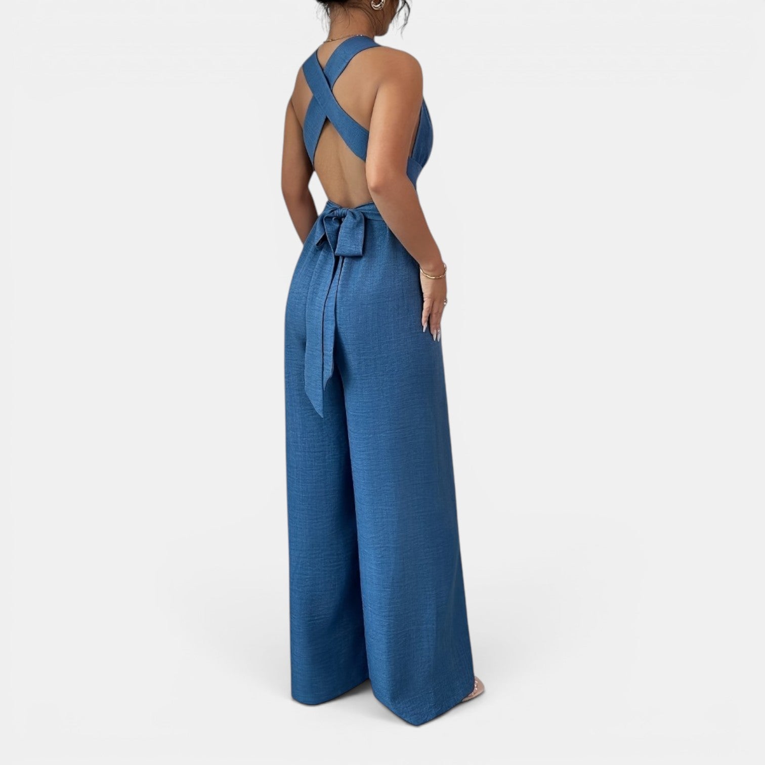 Monvaline | Women’s V-Neck Crisscross Tie Jumpsuit
