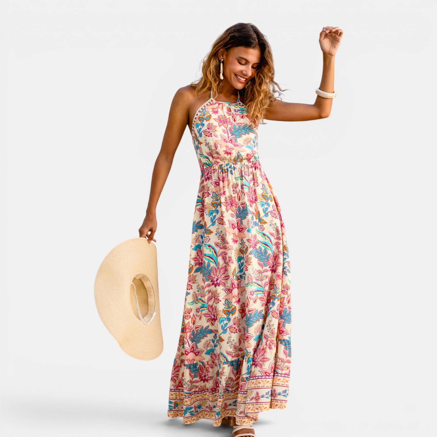 Monvaline | Women's Floral Maxi Dress for Summer Holidays & Events