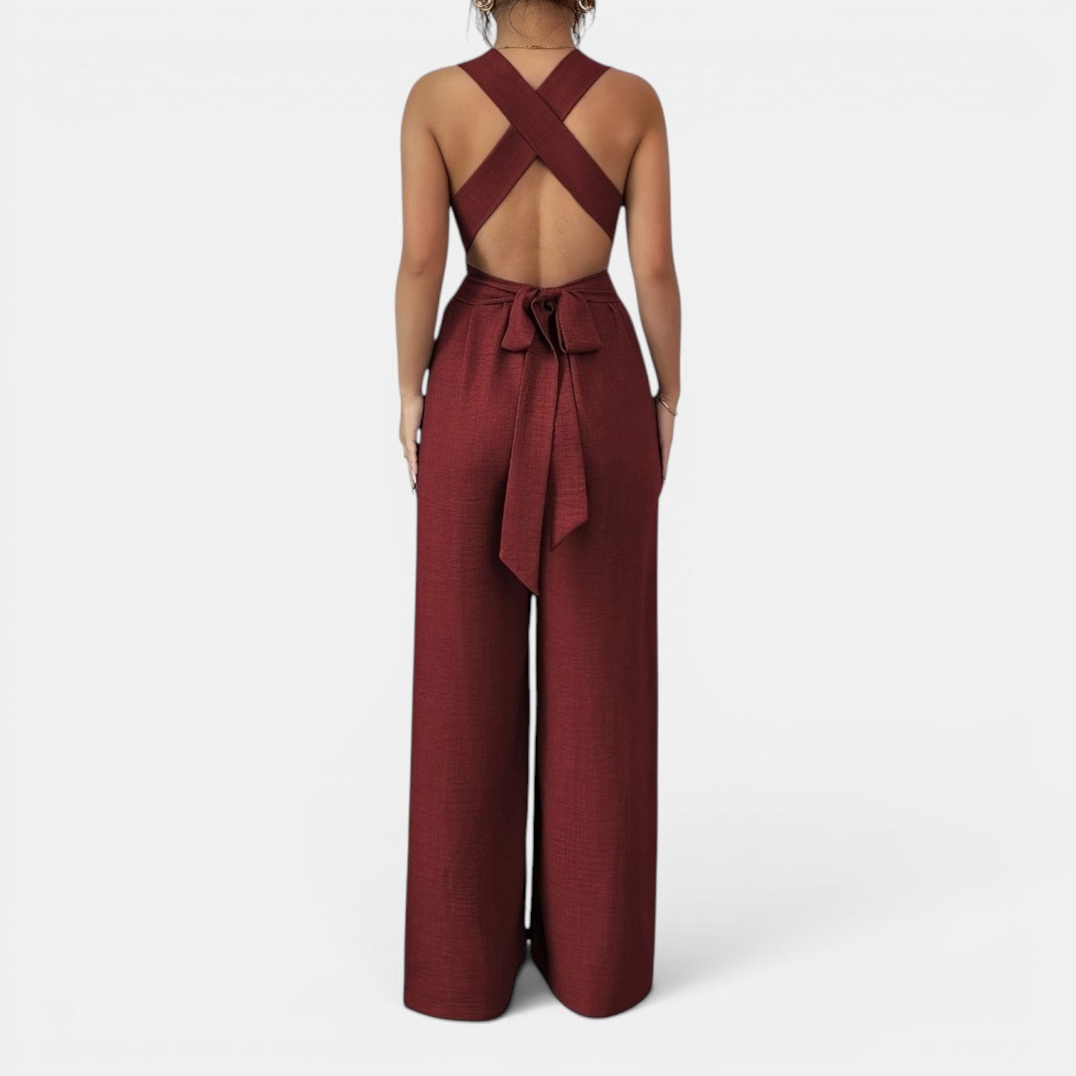 Monvaline | Women’s V-Neck Crisscross Tie Jumpsuit