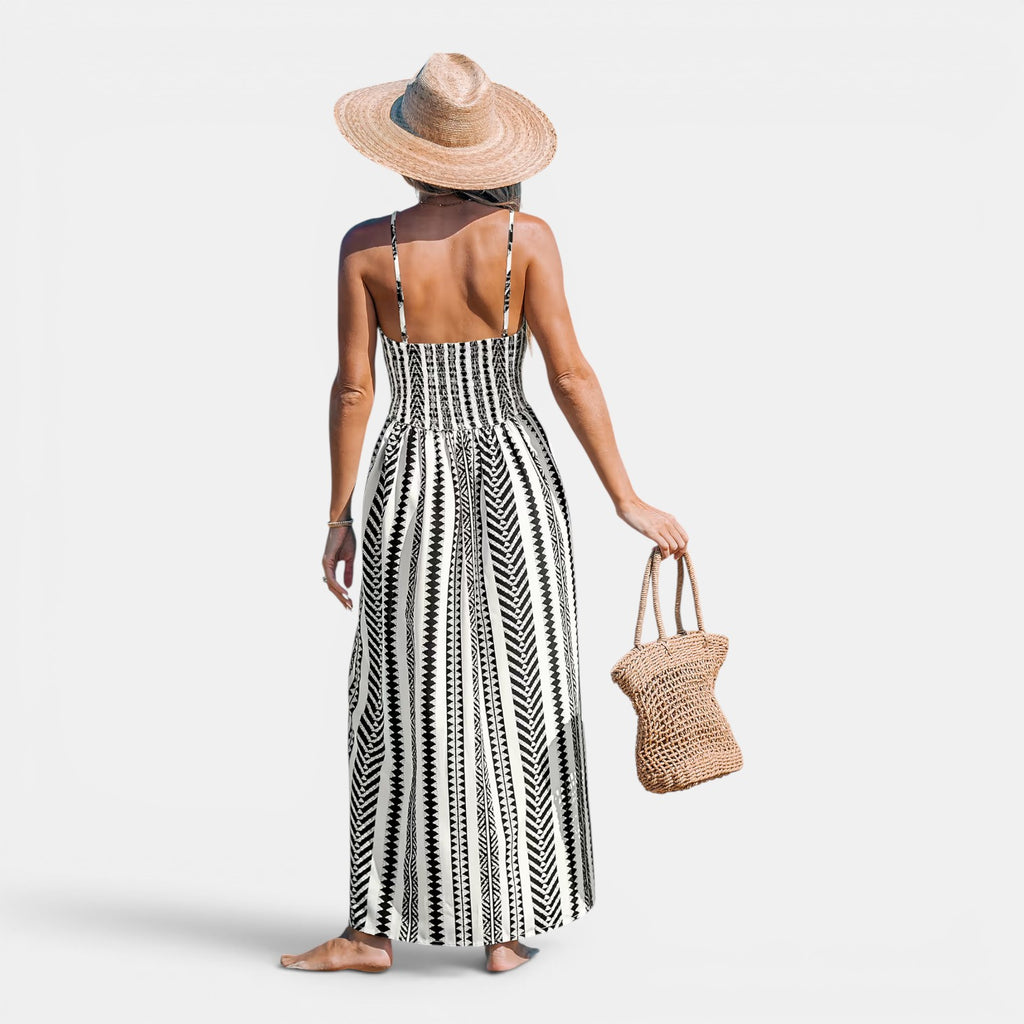 Monvaline | Women's Geometric Maxi Dress Sleeveless Relaxed Fit Summer