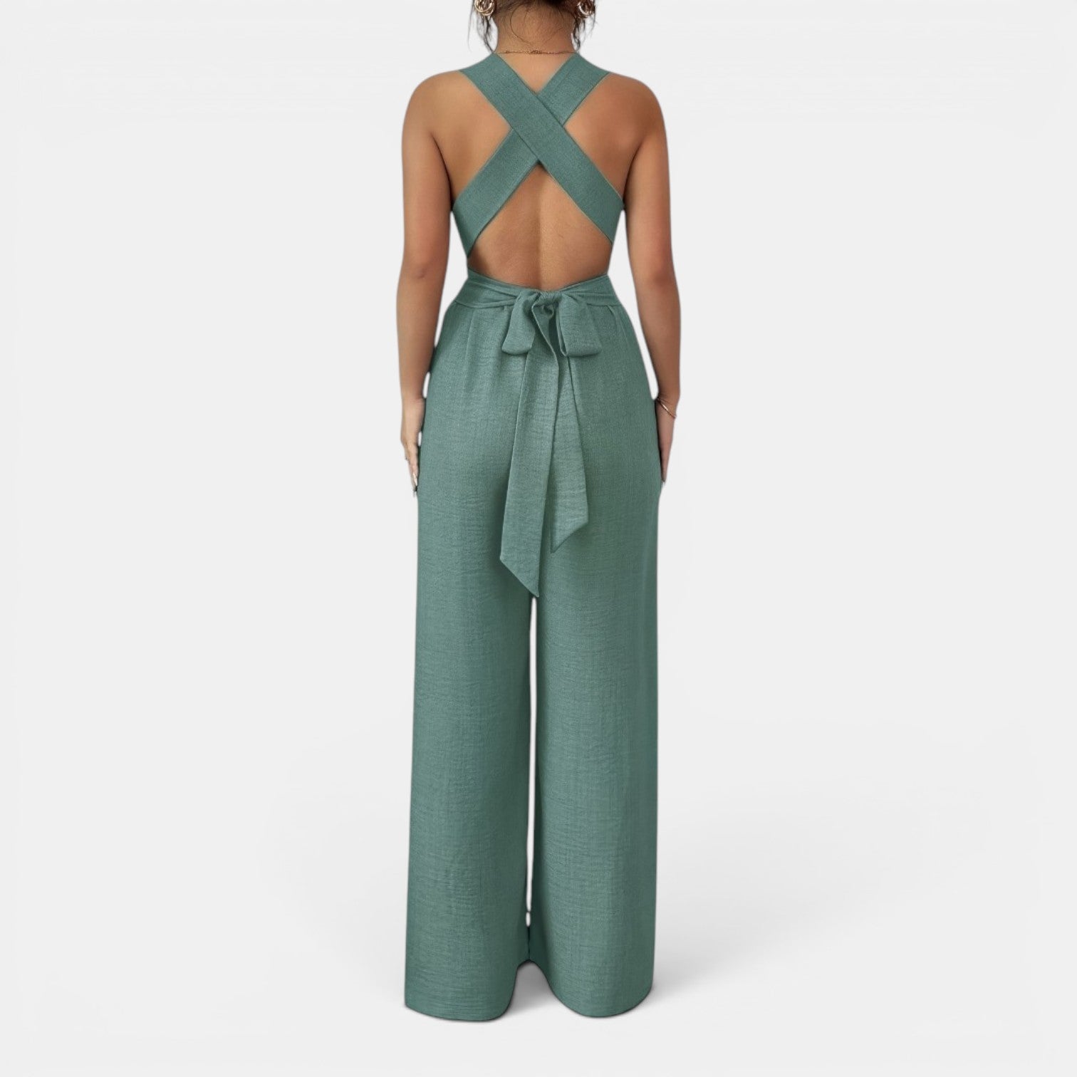 Monvaline | Women’s V-Neck Crisscross Tie Jumpsuit