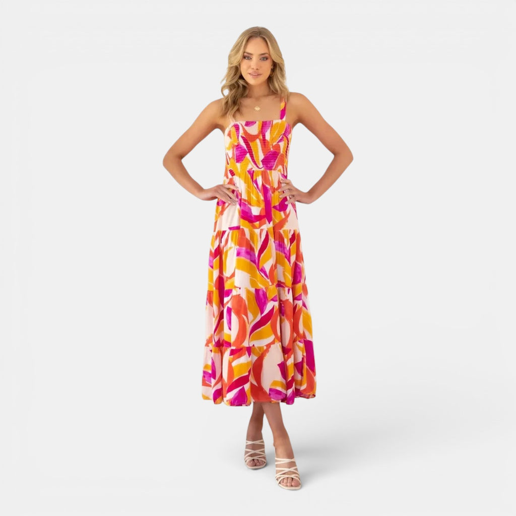Monvaline | Women's Floral Midi Dress for Holidays & Summer Occasions
