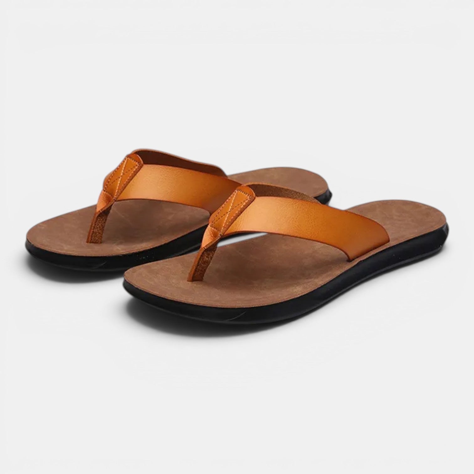 Monvaline | Men's Comfortable Leather Toe Post Sandals for Everyday Wear