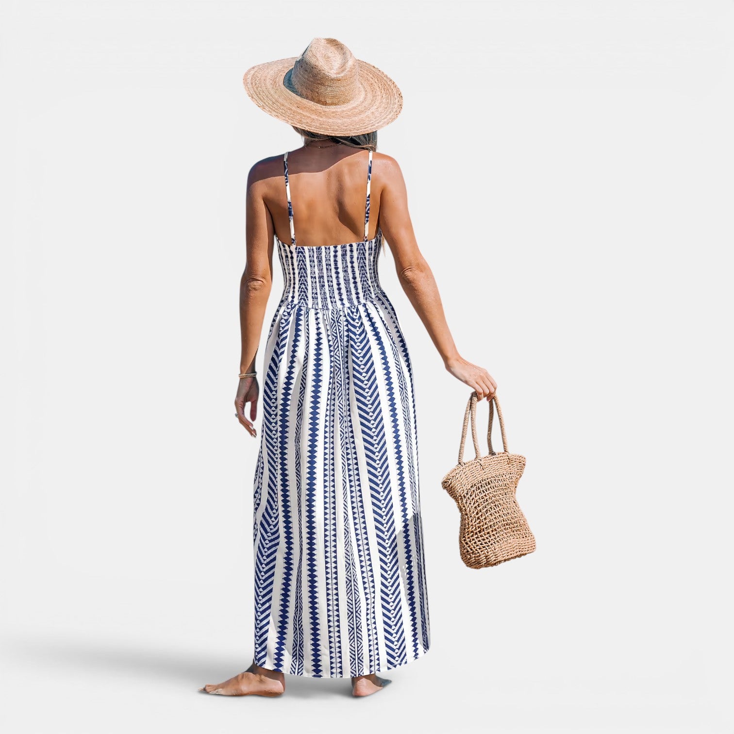 Monvaline | Women's Geometric Maxi Dress Sleeveless Relaxed Fit Summer