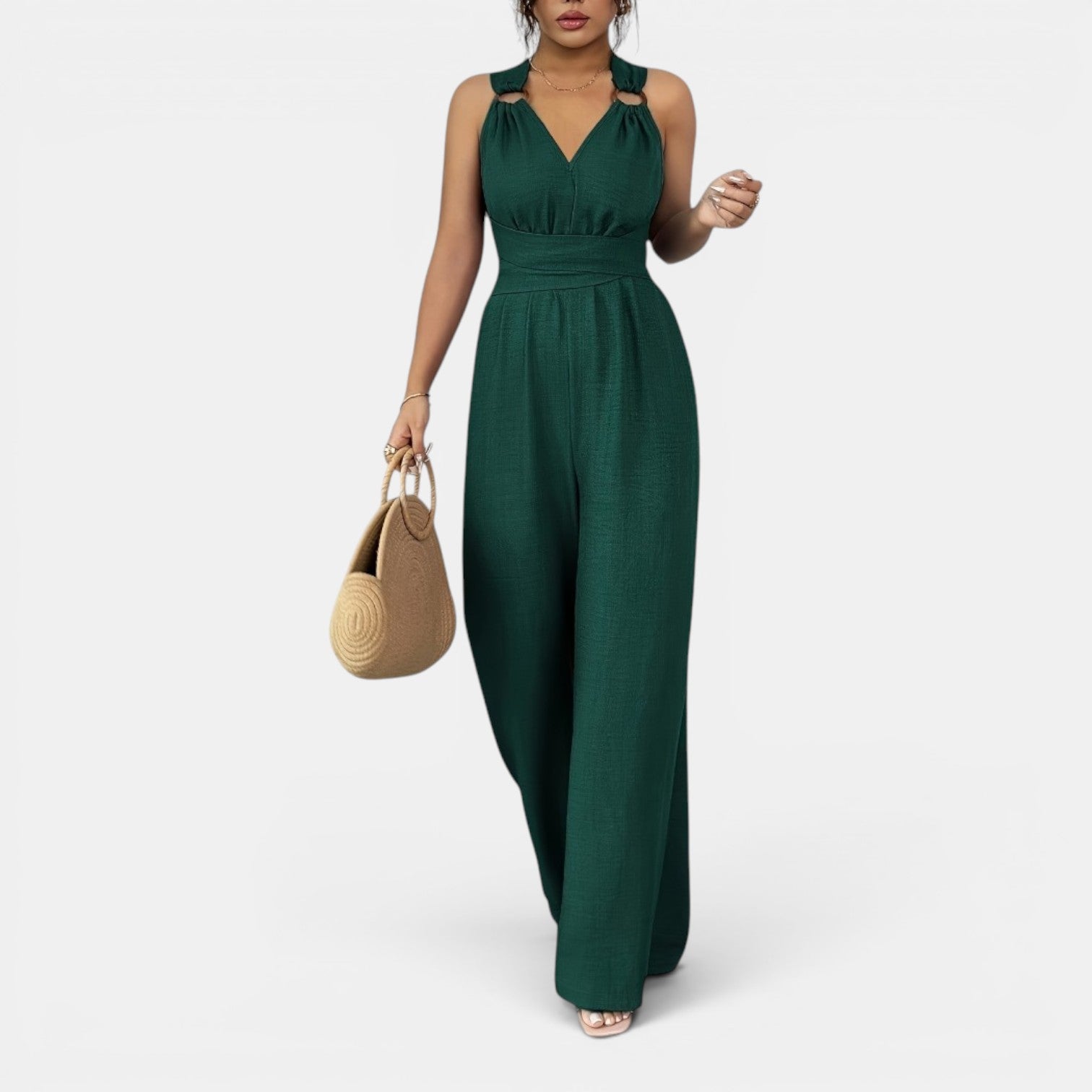 Monvaline | Women’s V-Neck Crisscross Tie Jumpsuit