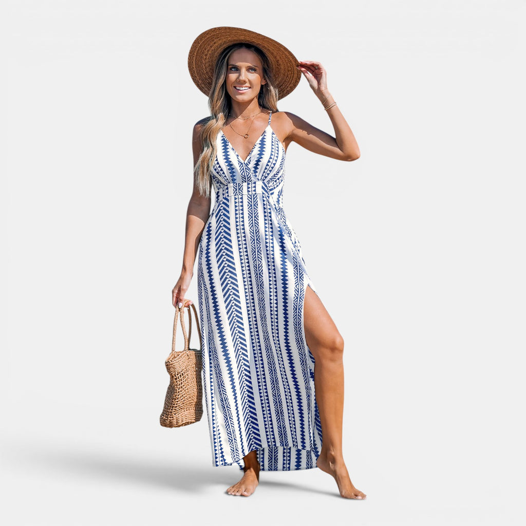 Monvaline | Women's Geometric Maxi Dress Sleeveless Relaxed Fit Summer