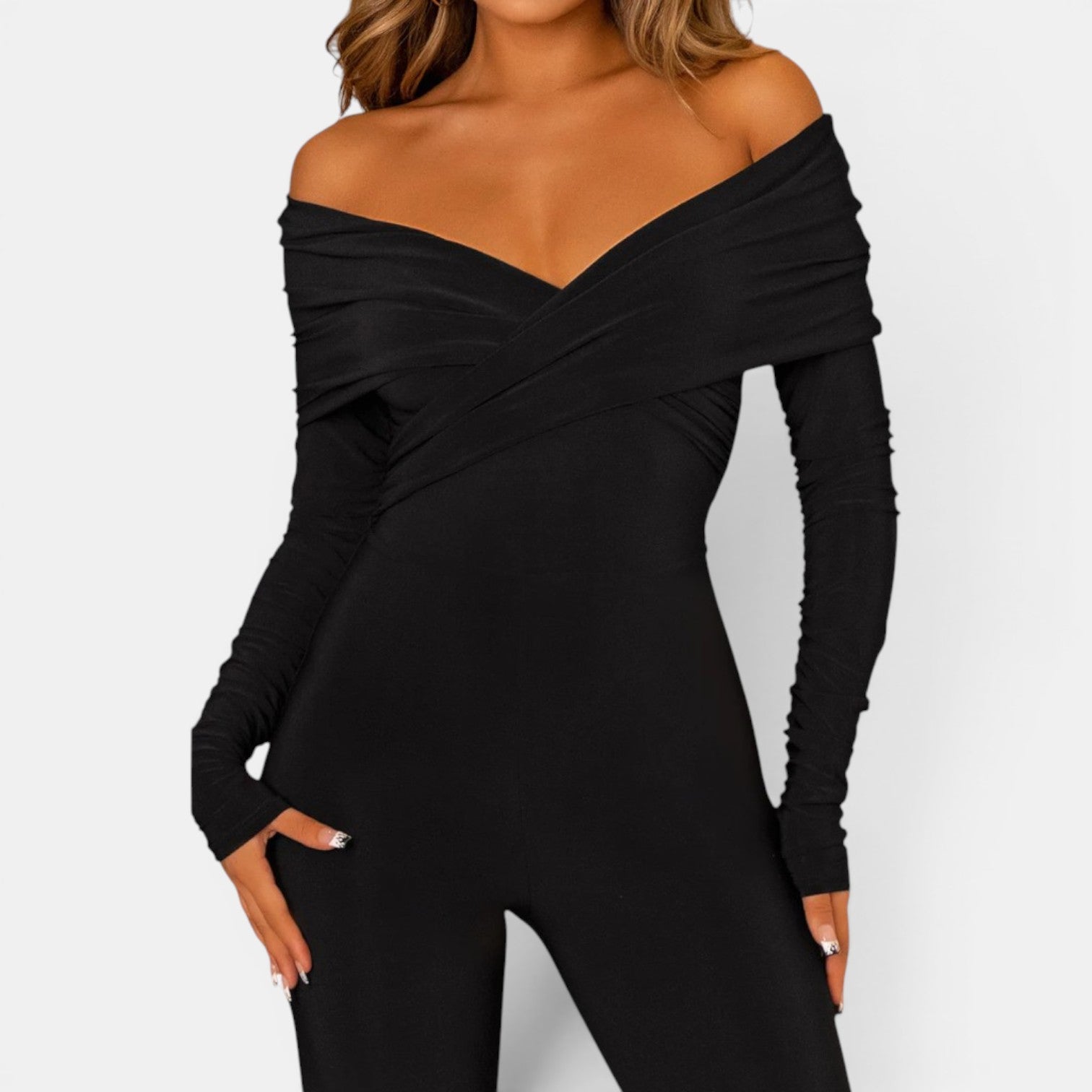 Monvaline | Women’s Bardot Twist-Front Jumpsuit