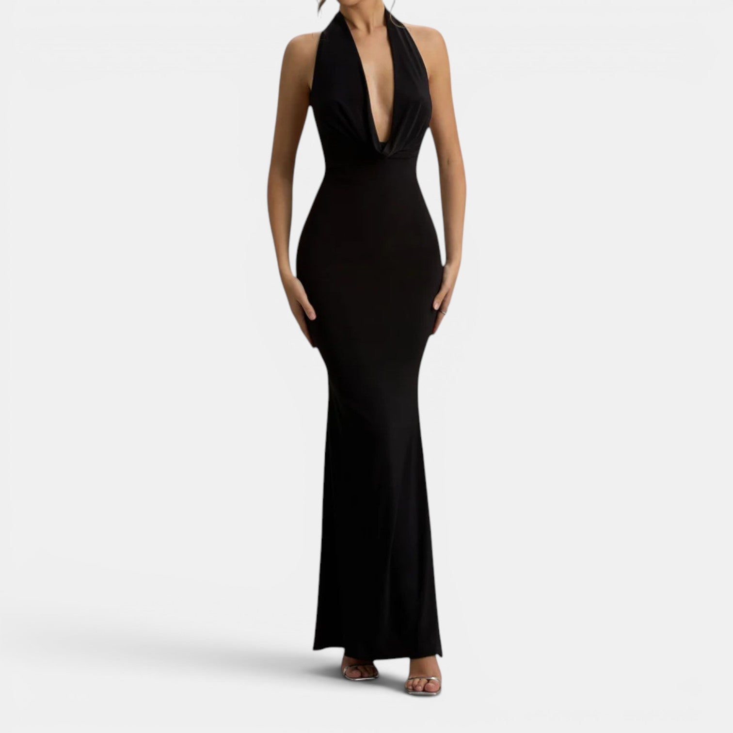 Monvaline | Women’s Backless Cowl Neck Maxi Dress