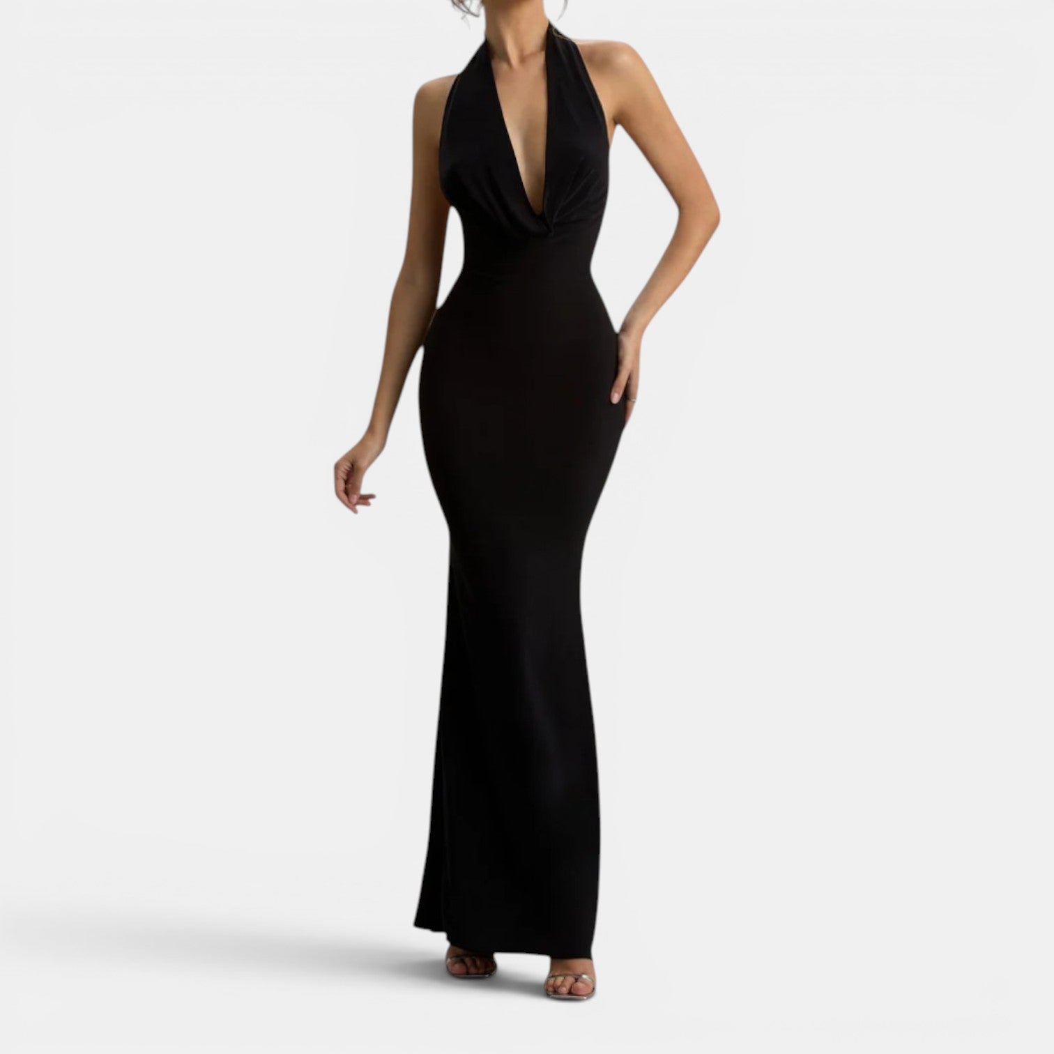 Monvaline | Women’s Backless Cowl Neck Maxi Dress