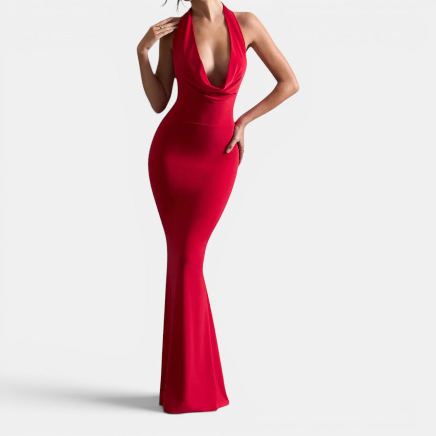 Monvaline | Women’s Backless Cowl Neck Maxi Dress