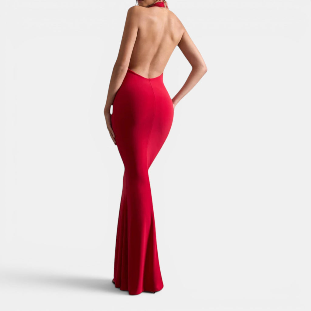 Monvaline | Women’s Backless Cowl Neck Maxi Dress