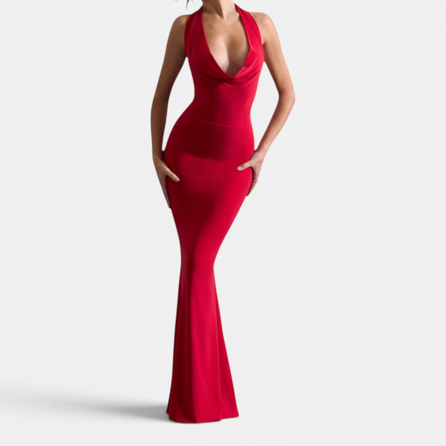 Monvaline | Women’s Backless Cowl Neck Maxi Dress