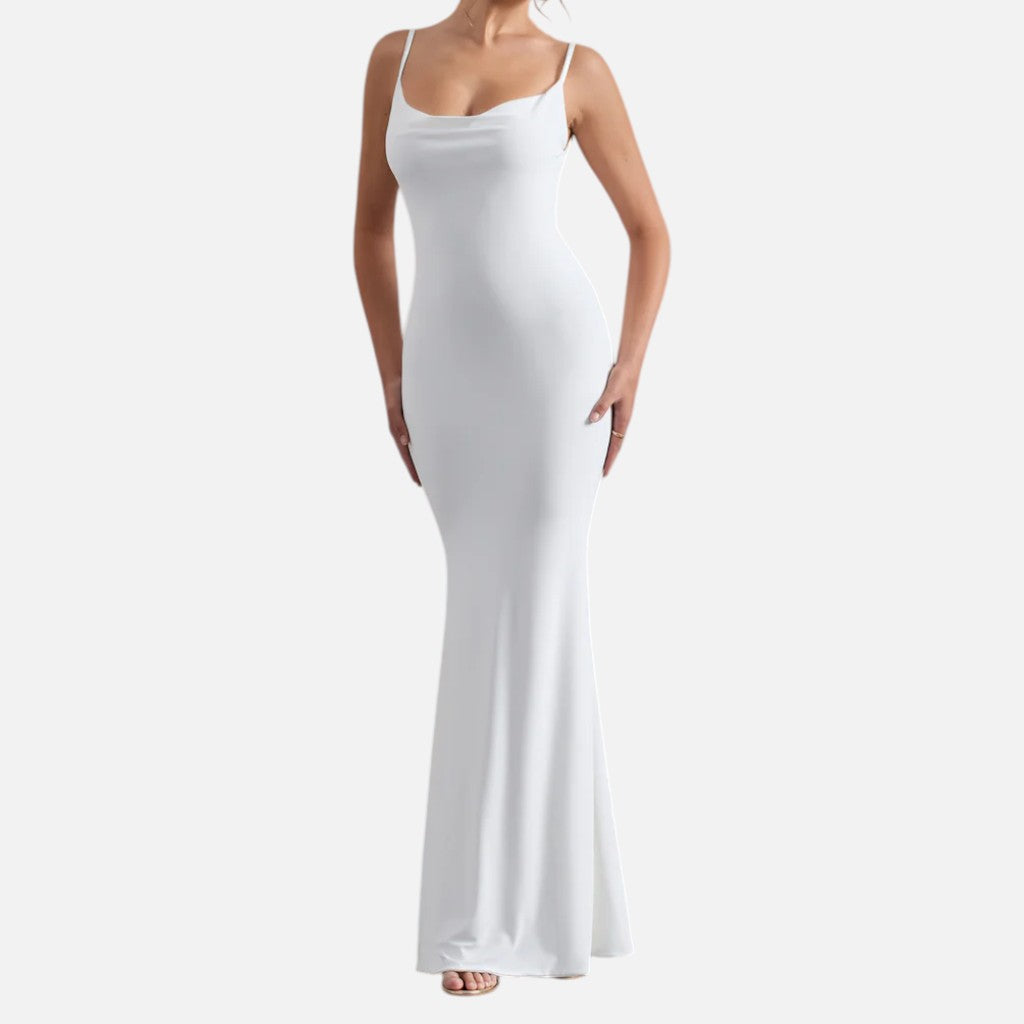Monvaline | Women’s Lace-Trim Backless Maxi Dress