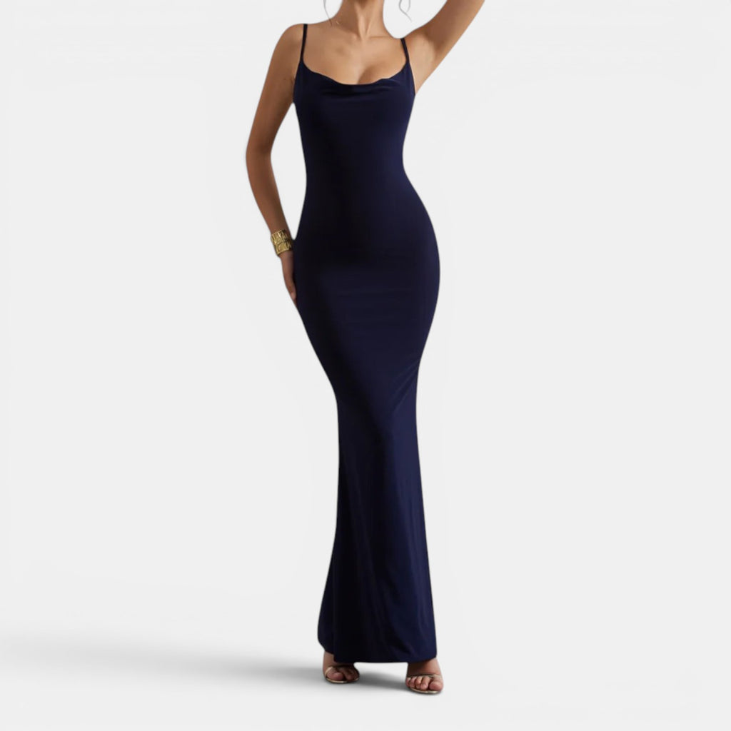 Monvaline | Women’s Lace-Trim Backless Maxi Dress