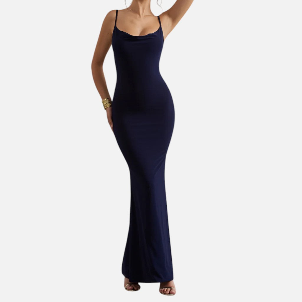 Monvaline | Women’s Lace-Trim Backless Maxi Dress