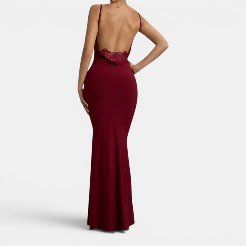 Monvaline | Women’s Lace-Trim Backless Maxi Dress