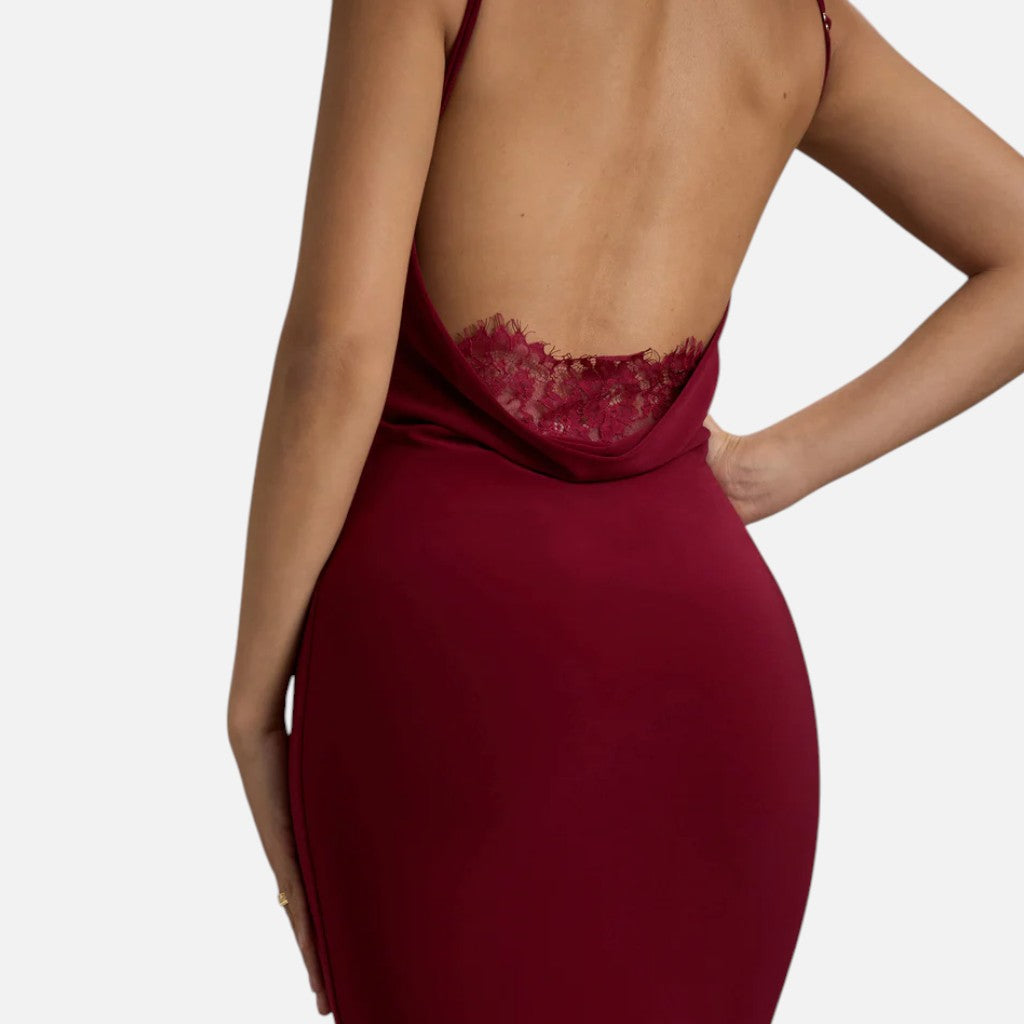 Monvaline | Women’s Lace-Trim Backless Maxi Dress