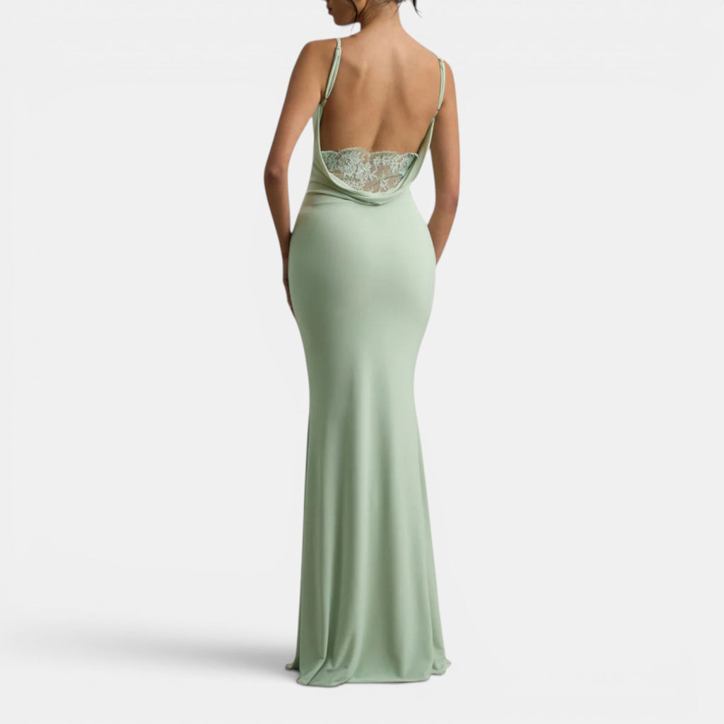 Monvaline | Women’s Lace-Trim Backless Maxi Dress