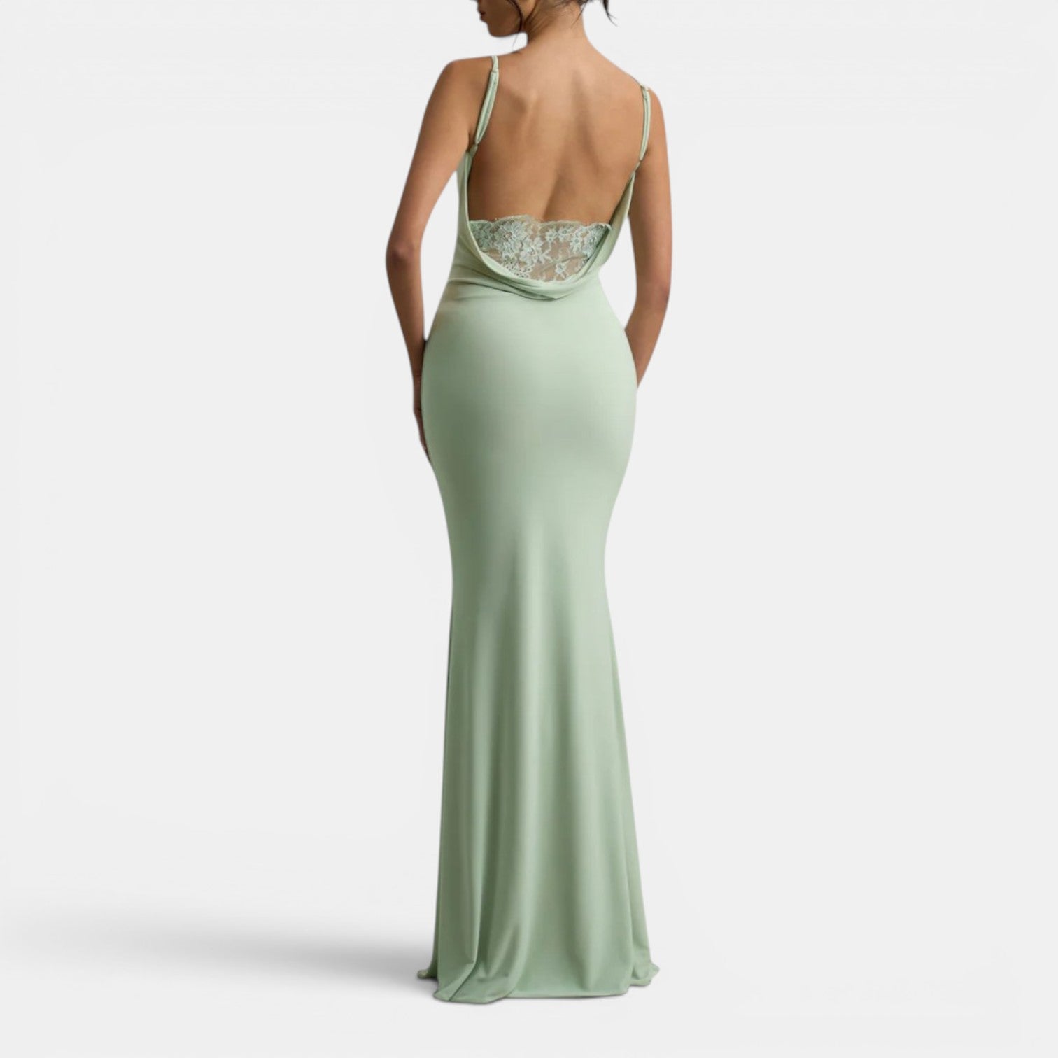 Monvaline | Women’s Lace-Trim Backless Maxi Dress