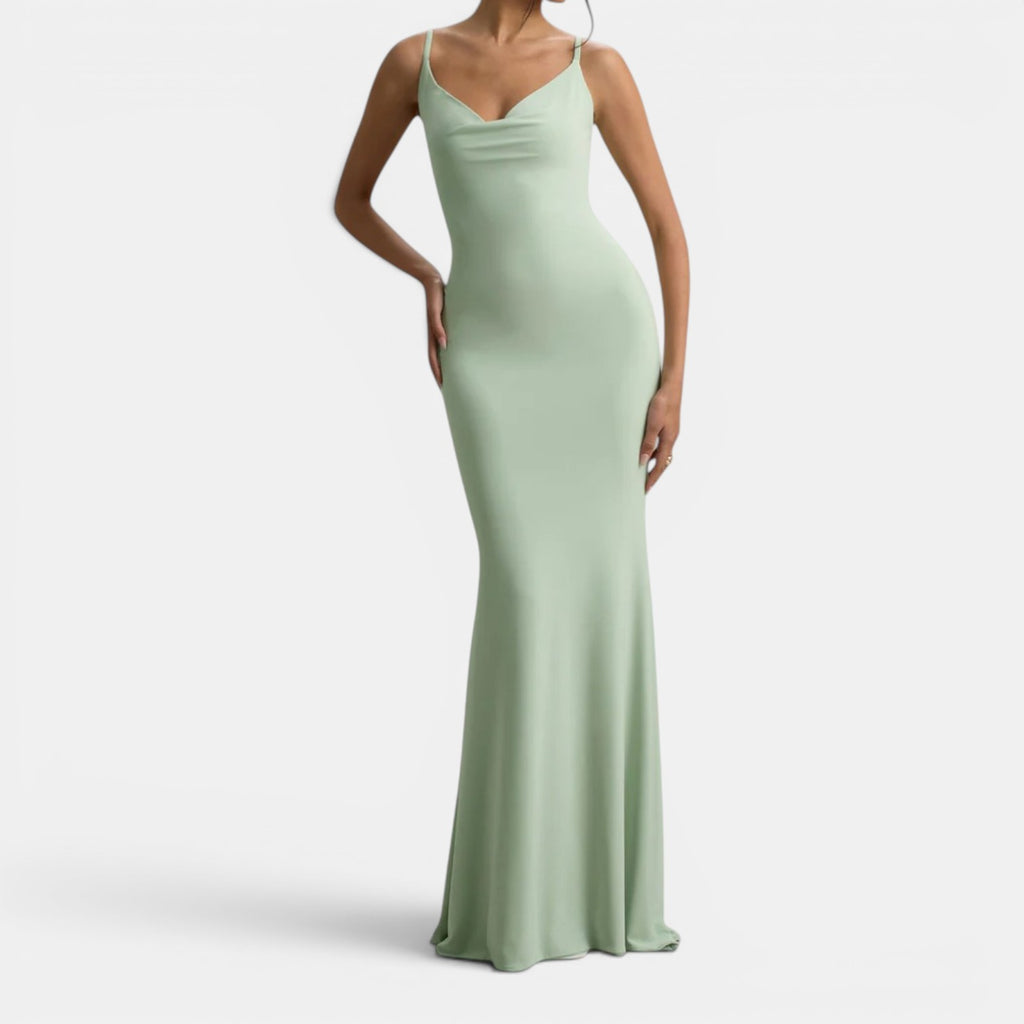 Monvaline | Women’s Lace-Trim Backless Maxi Dress