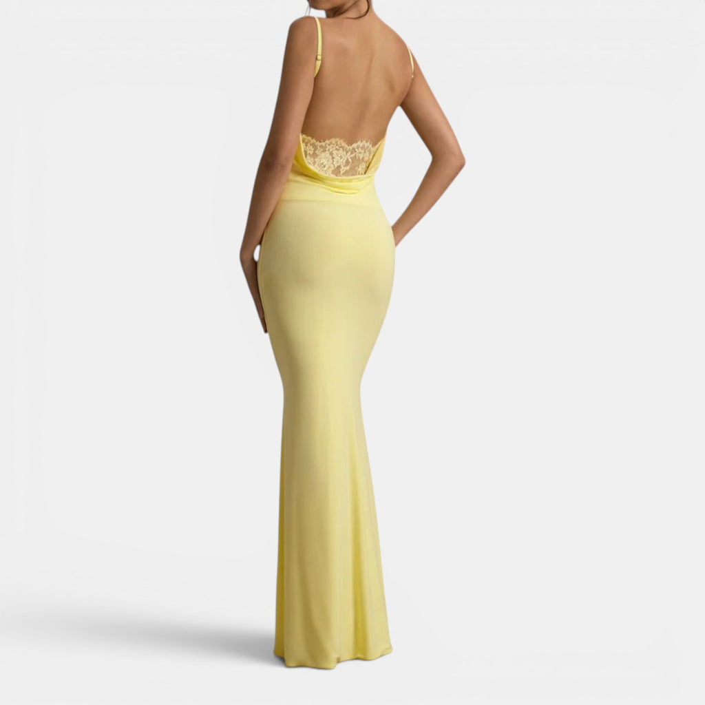 Monvaline | Women’s Lace-Trim Backless Maxi Dress