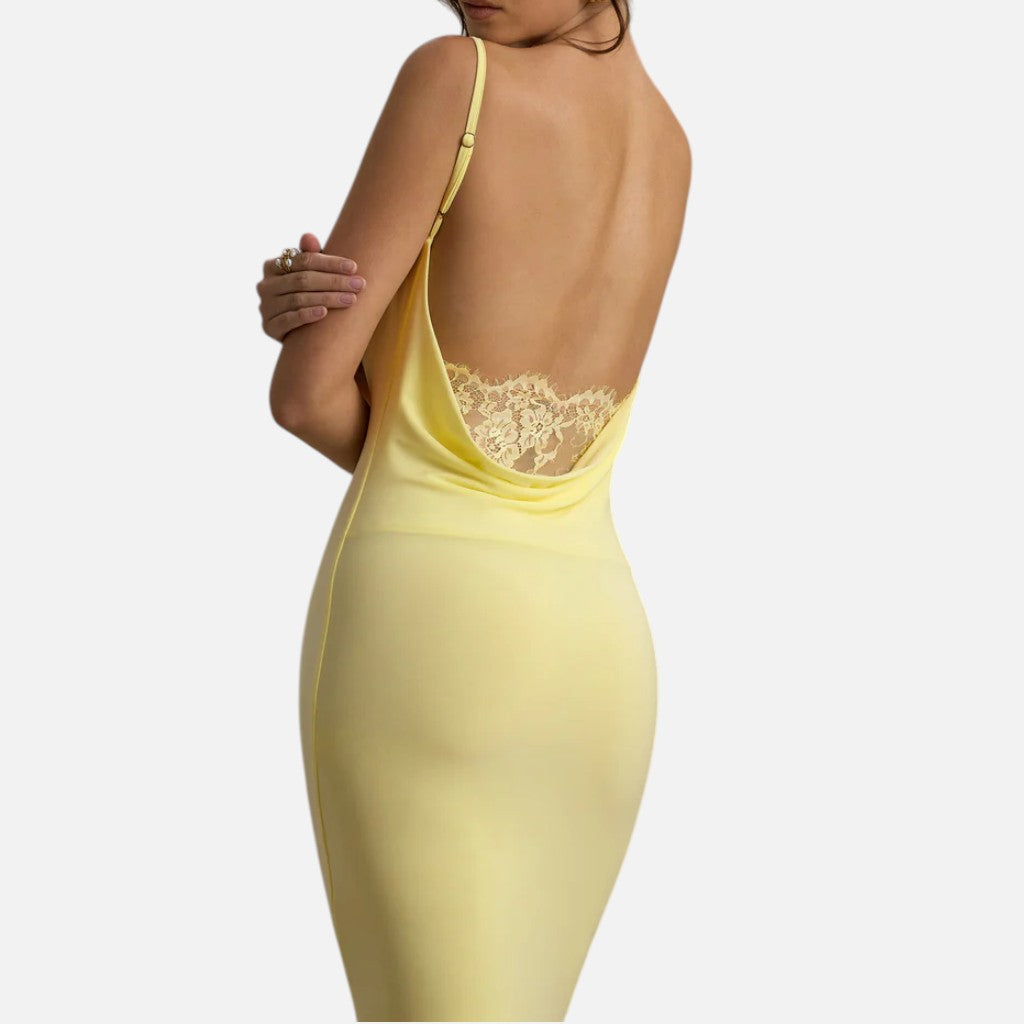 Monvaline | Women’s Lace-Trim Backless Maxi Dress