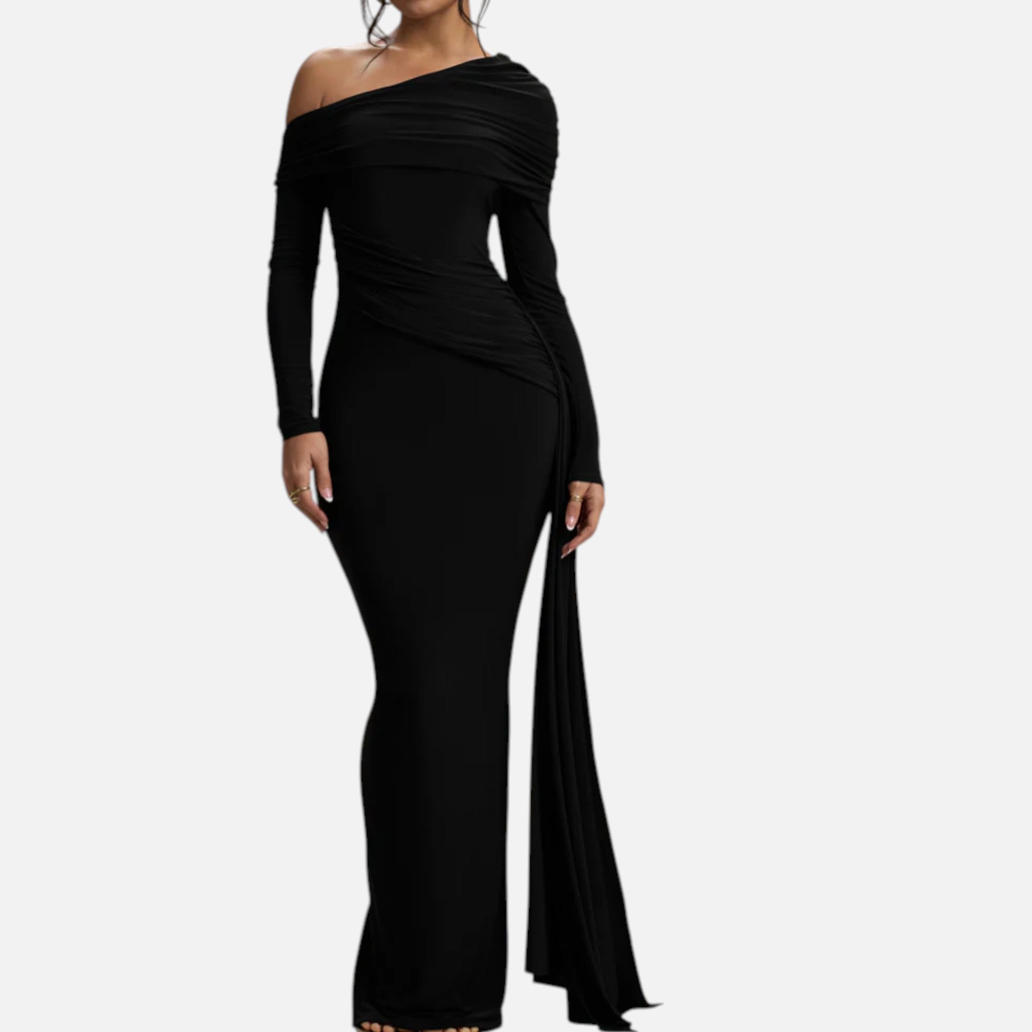 Monvaline | Women’s Asymmetric Maxi Dress Draped Detail Formal Wear