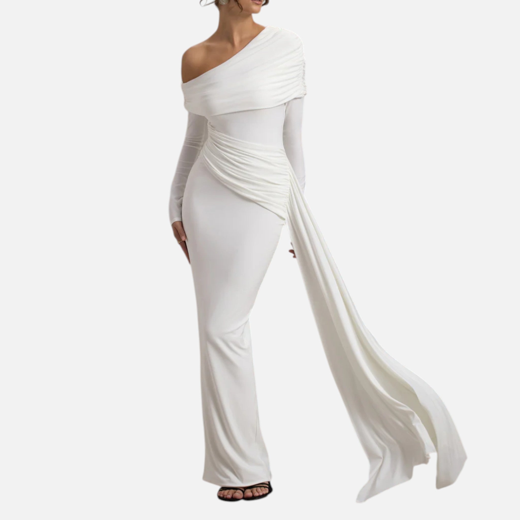 Monvaline | Women’s Asymmetric Maxi Dress Draped Detail Formal Wear