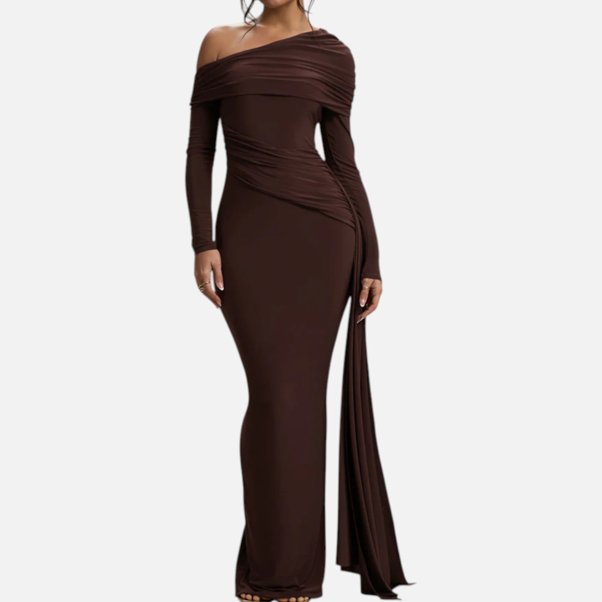 Monvaline | Women’s Asymmetric Maxi Dress Draped Detail Formal Wear