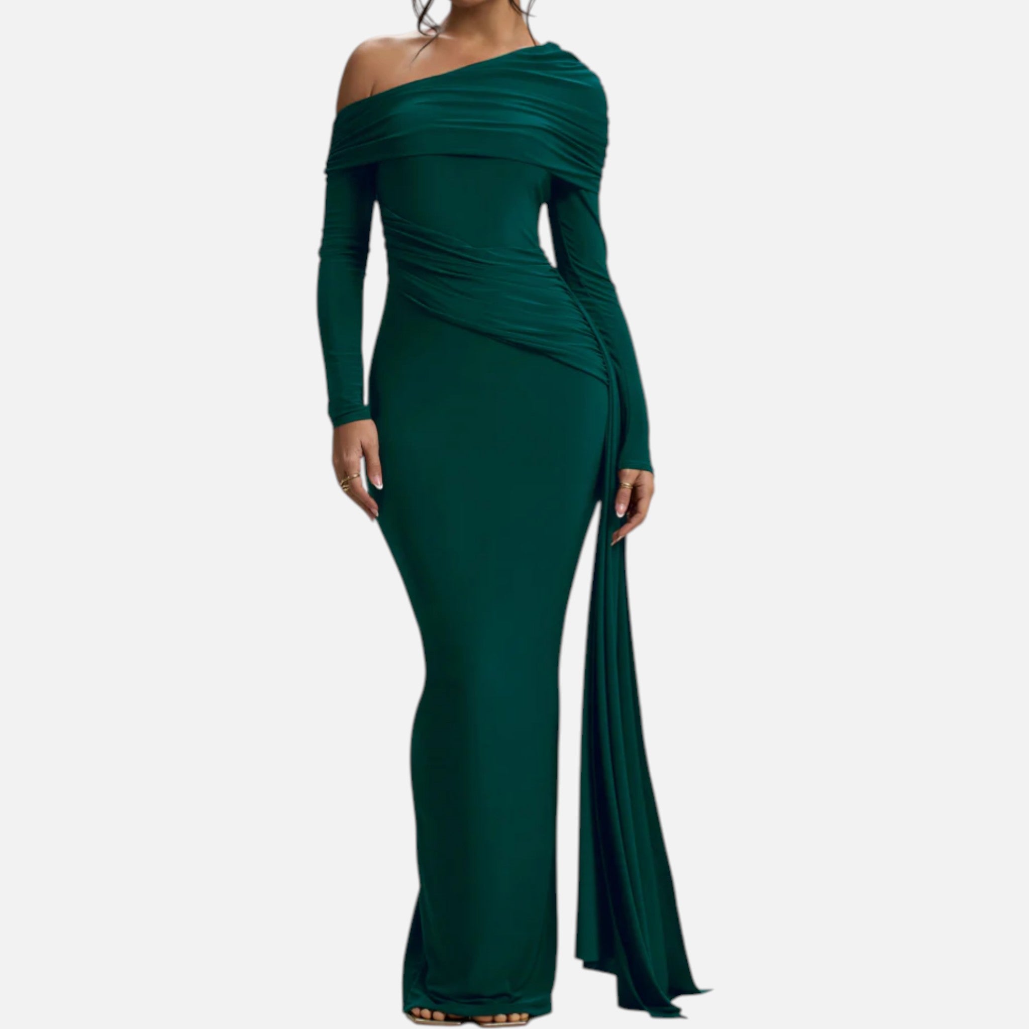 Monvaline | Women’s Asymmetric Maxi Dress Draped Detail Formal Wear
