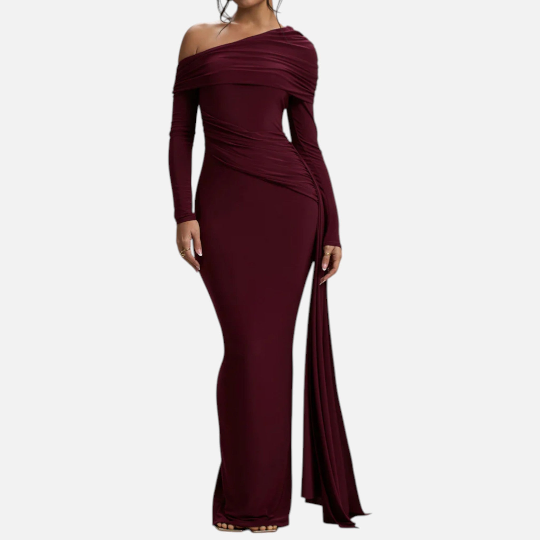 Monvaline | Women’s Asymmetric Maxi Dress Draped Detail Formal Wear