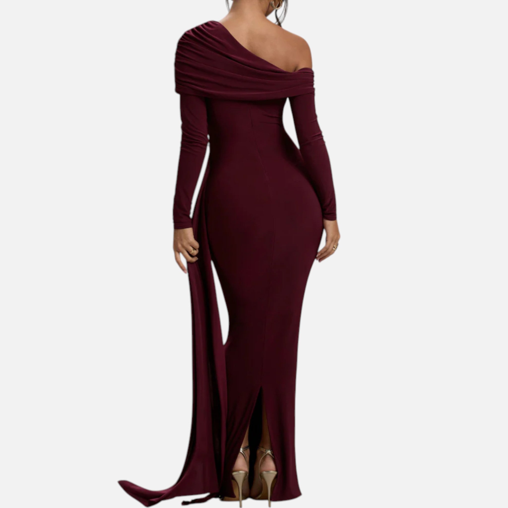 Monvaline | Women’s Asymmetric Maxi Dress Draped Detail Formal Wear