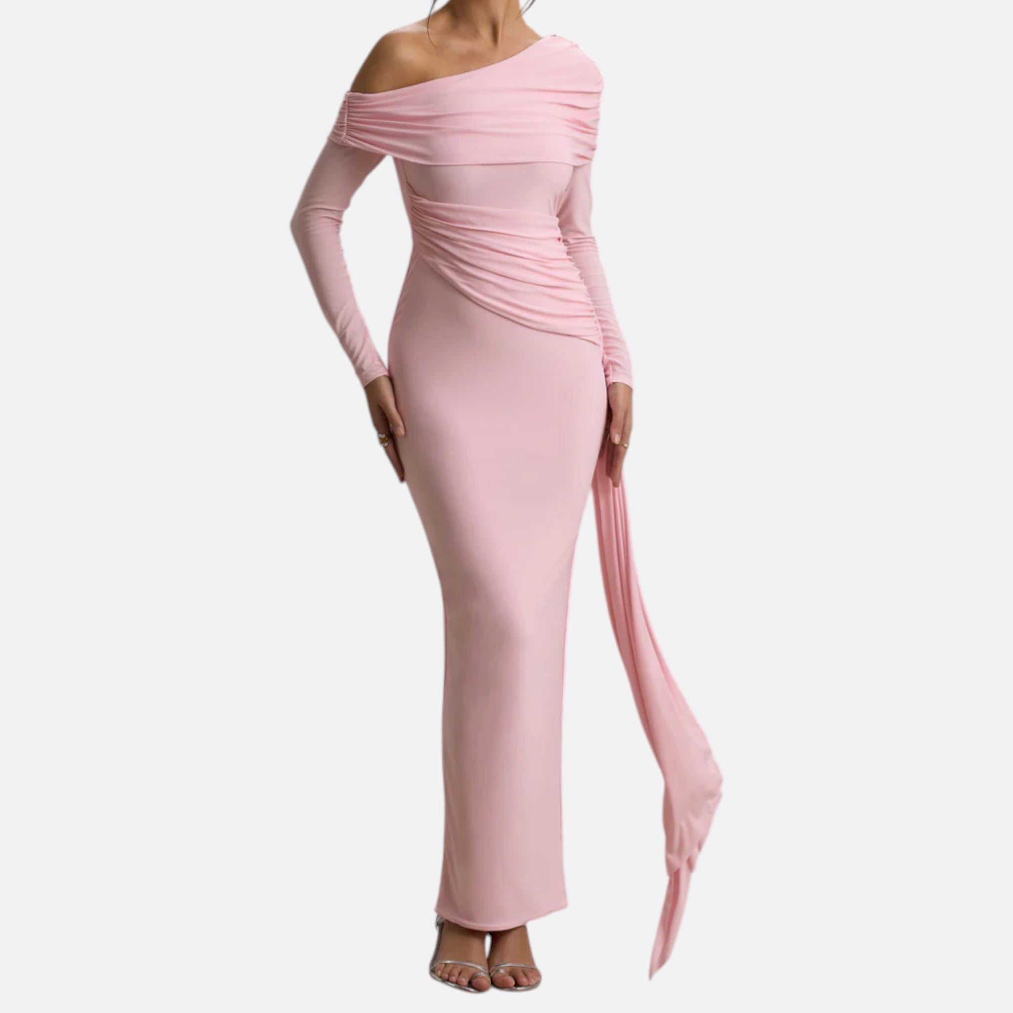 Monvaline | Women’s Asymmetric Maxi Dress Draped Detail Formal Wear