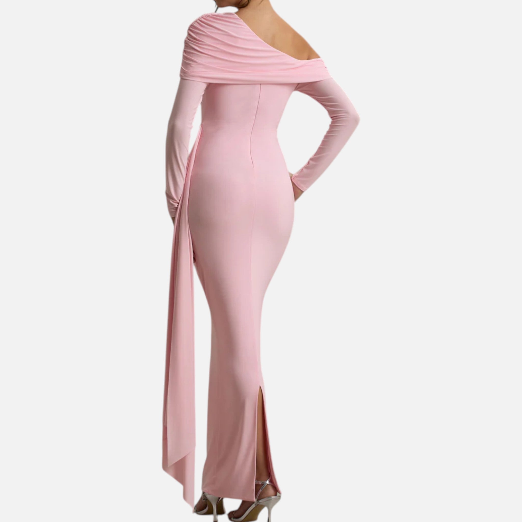 Monvaline | Women’s Asymmetric Maxi Dress Draped Detail Formal Wear