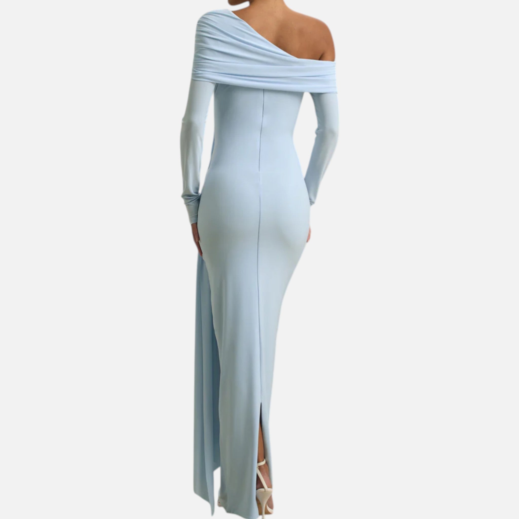 Monvaline | Women’s Asymmetric Maxi Dress Draped Detail Formal Wear