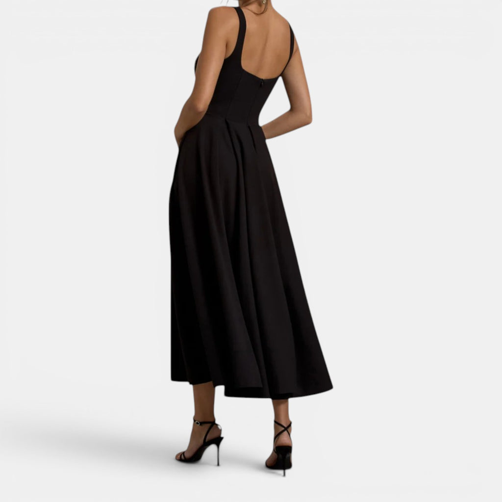 Monvaline | Women’s Strappy Volume-Hem Midi Dress