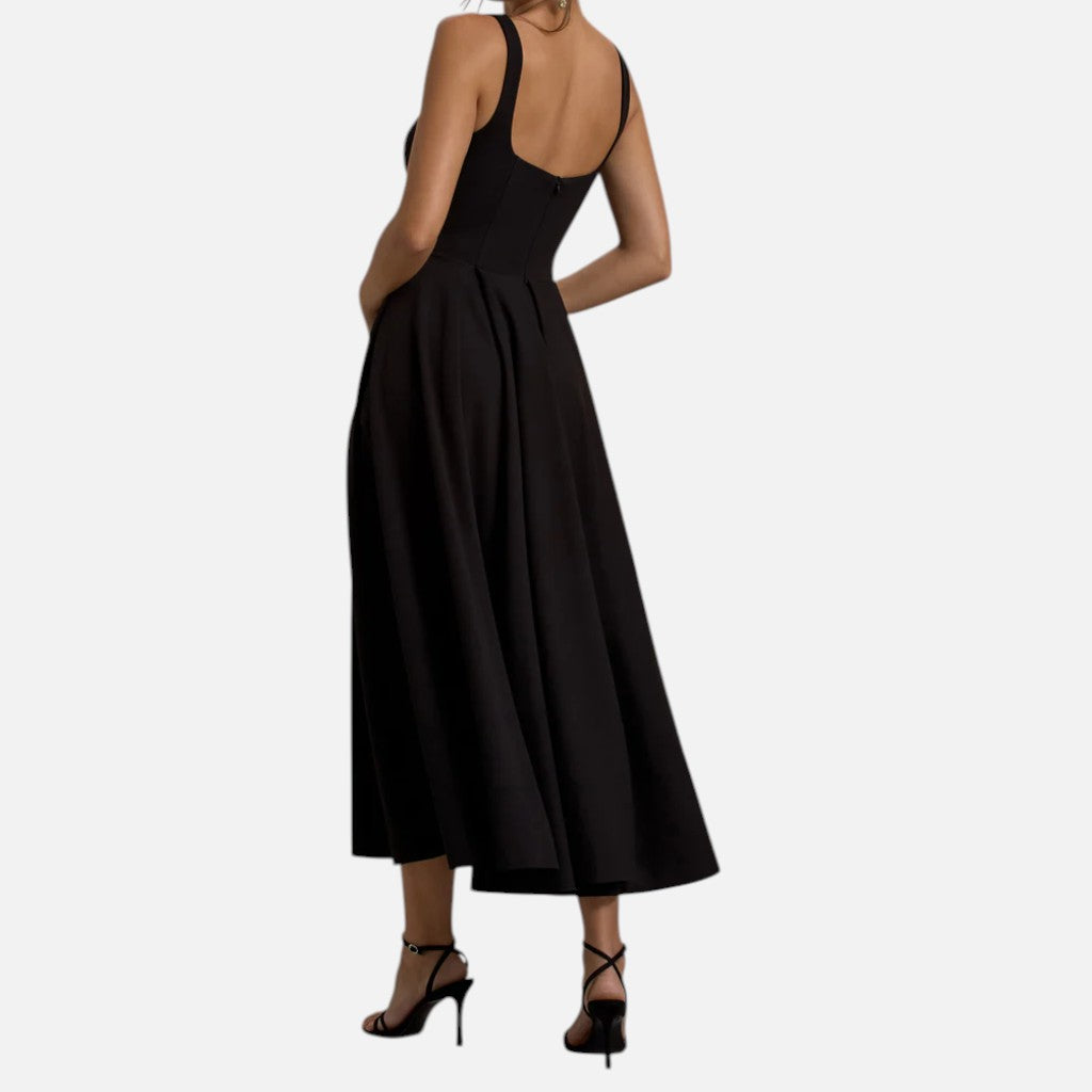 Monvaline | Women’s Strappy Volume-Hem Midi Dress