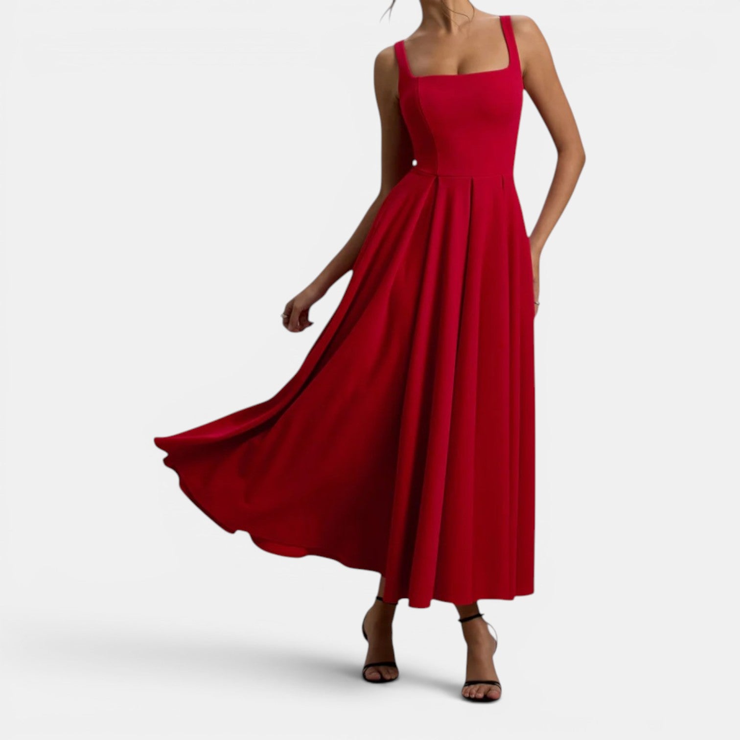 Monvaline | Women’s Strappy Volume-Hem Midi Dress