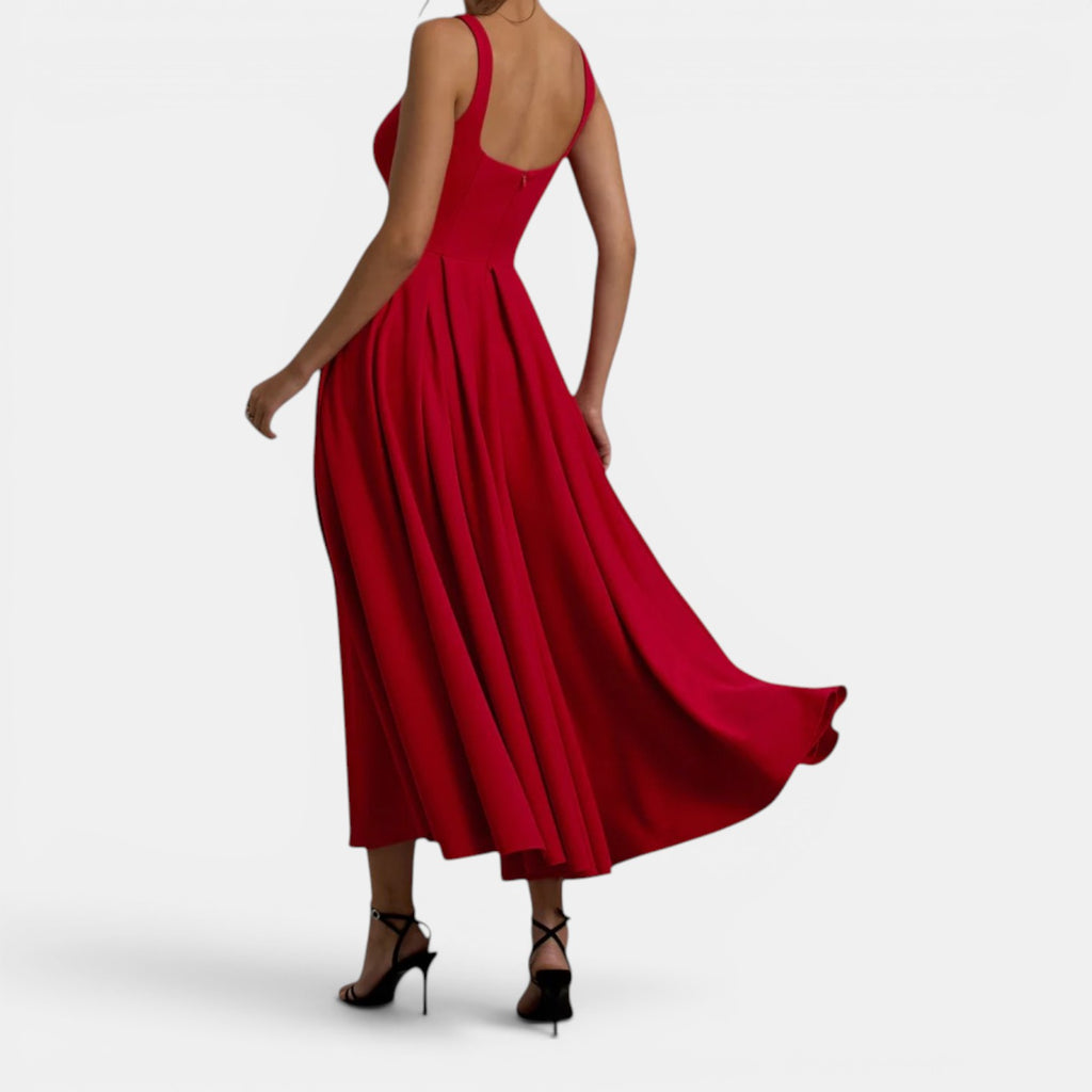Monvaline | Women’s Strappy Volume-Hem Midi Dress