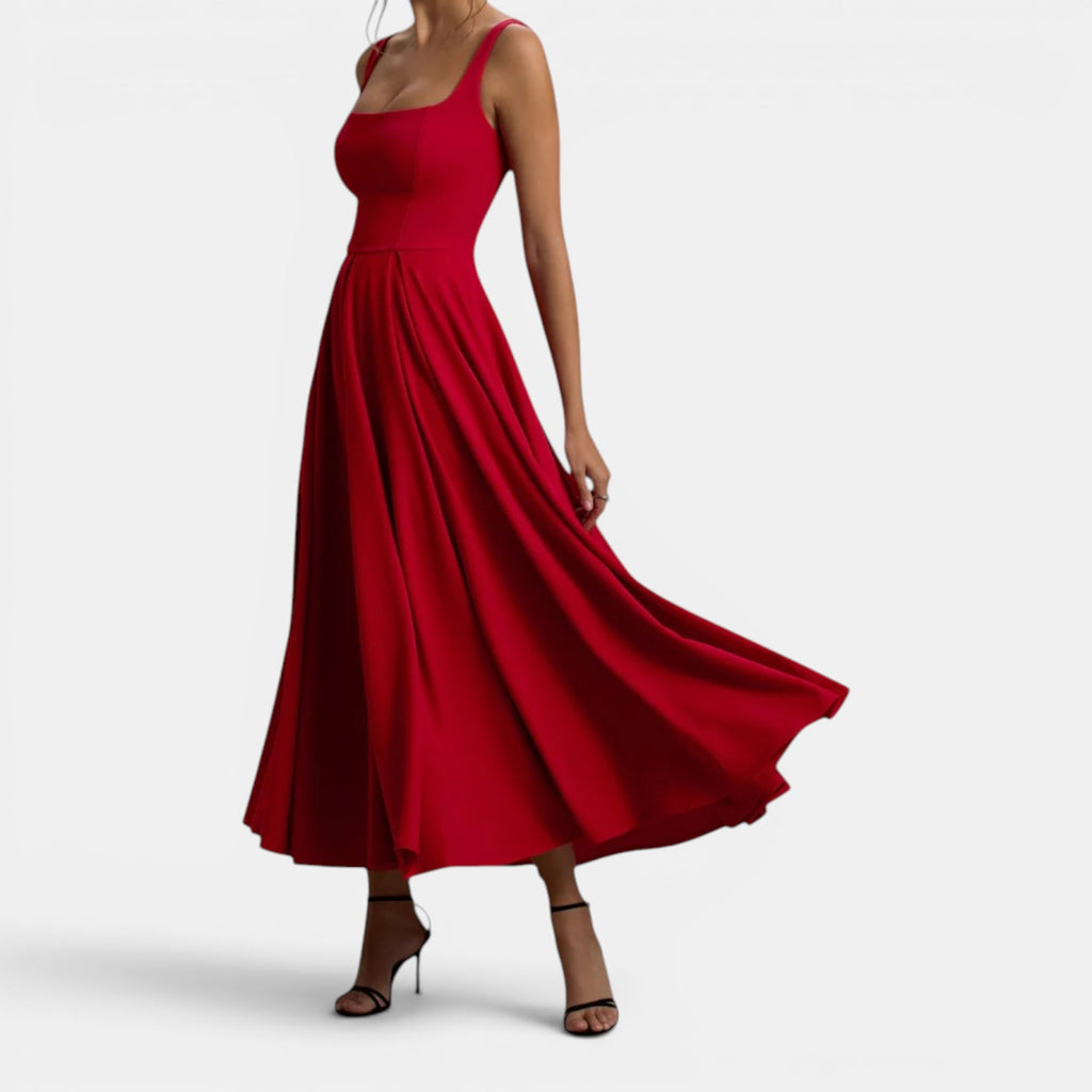 Monvaline | Women’s Strappy Volume-Hem Midi Dress