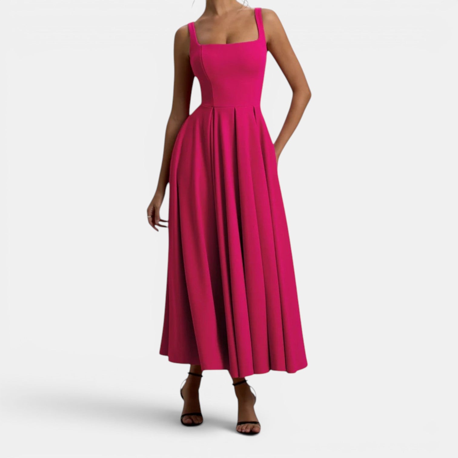 Monvaline | Women’s Strappy Volume-Hem Midi Dress