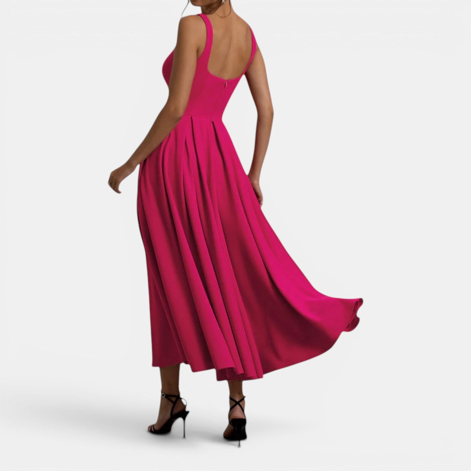 Monvaline | Women’s Strappy Volume-Hem Midi Dress