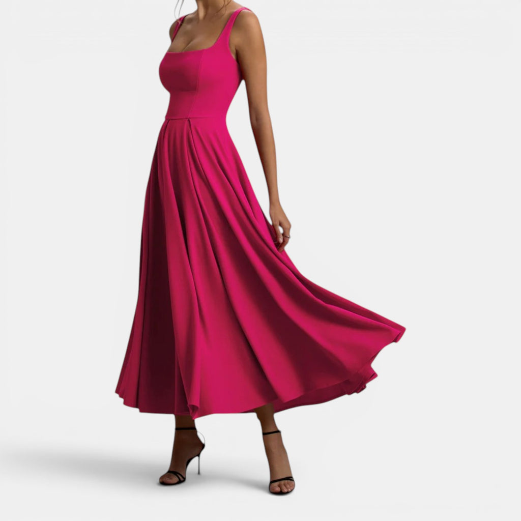 Monvaline | Women’s Strappy Volume-Hem Midi Dress