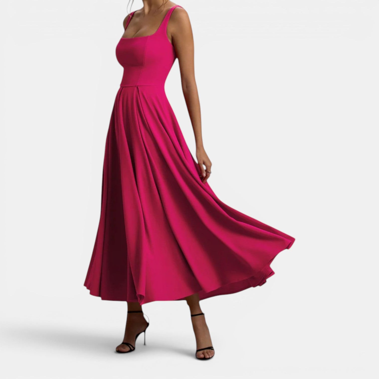Monvaline | Women’s Strappy Volume-Hem Midi Dress