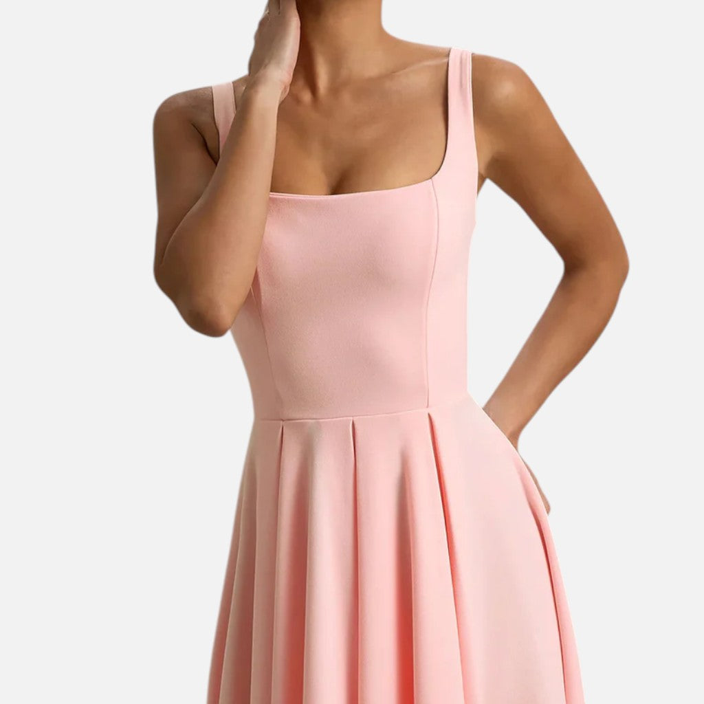 Monvaline | Women’s Strappy Volume-Hem Midi Dress
