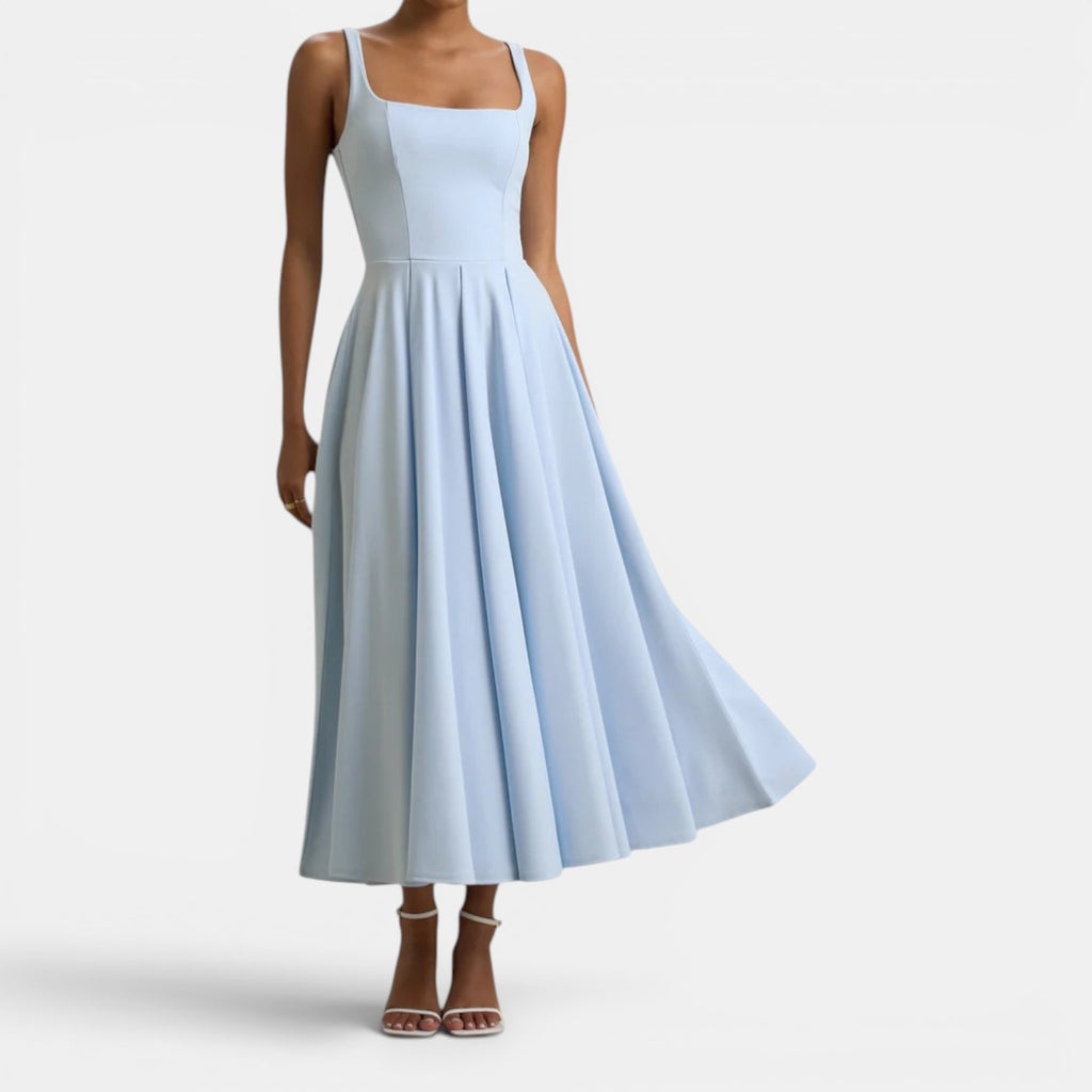 Monvaline | Women’s Strappy Volume-Hem Midi Dress
